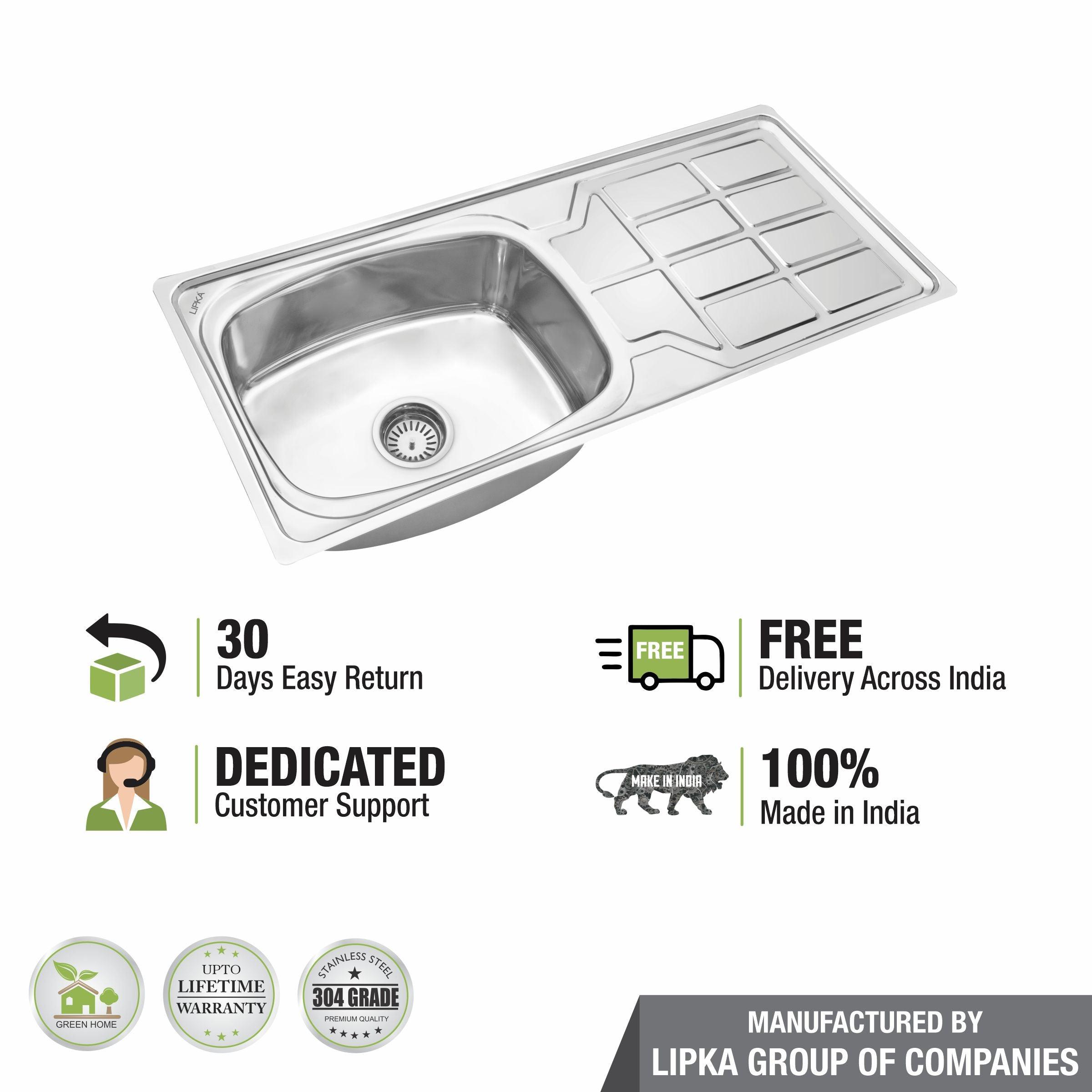 Round Single Bowl 304-Grade Kitchen Sink with Drainboard (45 x 20 x 9 Inches) - LIPKA - Lipka Home