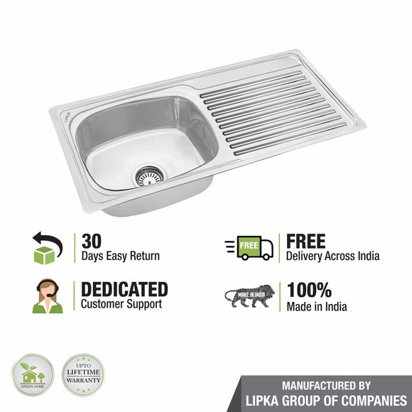 Round Single Bowl Kitchen Sink with Drainboard (37 x 18 x 8 Inches) - LIPKA - Lipka Home