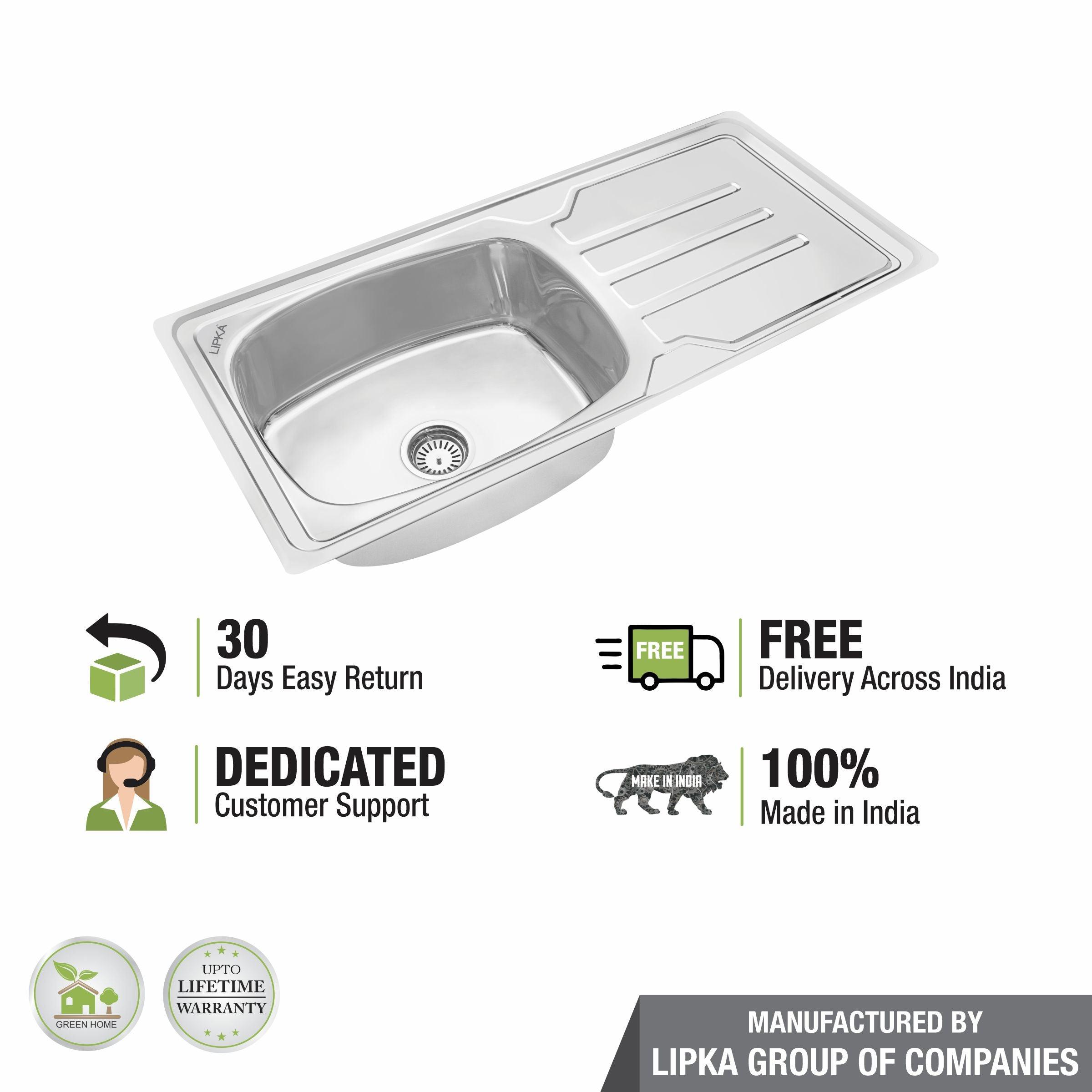 Round Single Bowl Kitchen Sink with Drainboard (42 x 20 x 9 Inches) - LIPKA