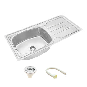 Round Single Bowl Kitchen Sink with Drainboard (42 x 20 x 9 Inches) - LIPKA - Lipka Home
