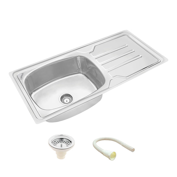 Round Single Bowl Kitchen Sink with Drainboard (42 x 20 x 9 Inches) - LIPKA - Lipka Home
