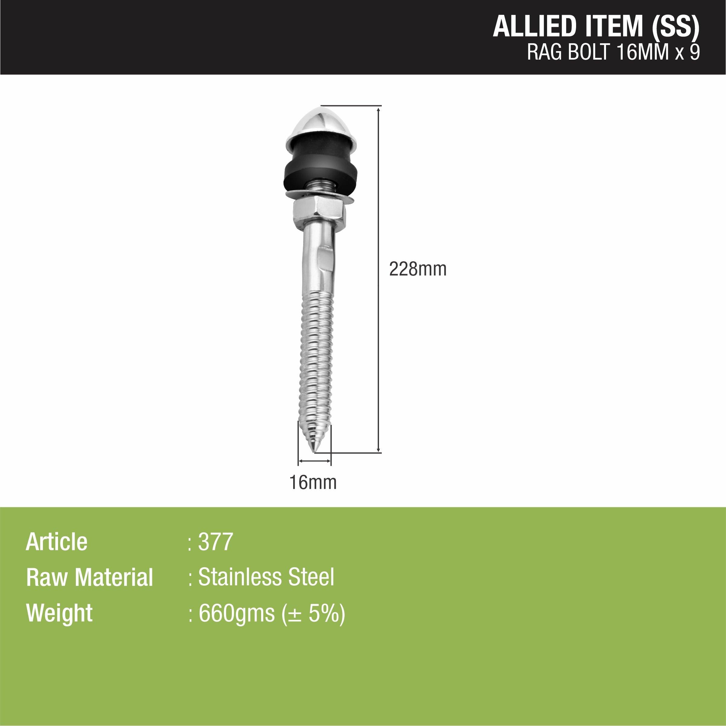 Rag Bolt (16mm x 9 inches) sizes and delivery