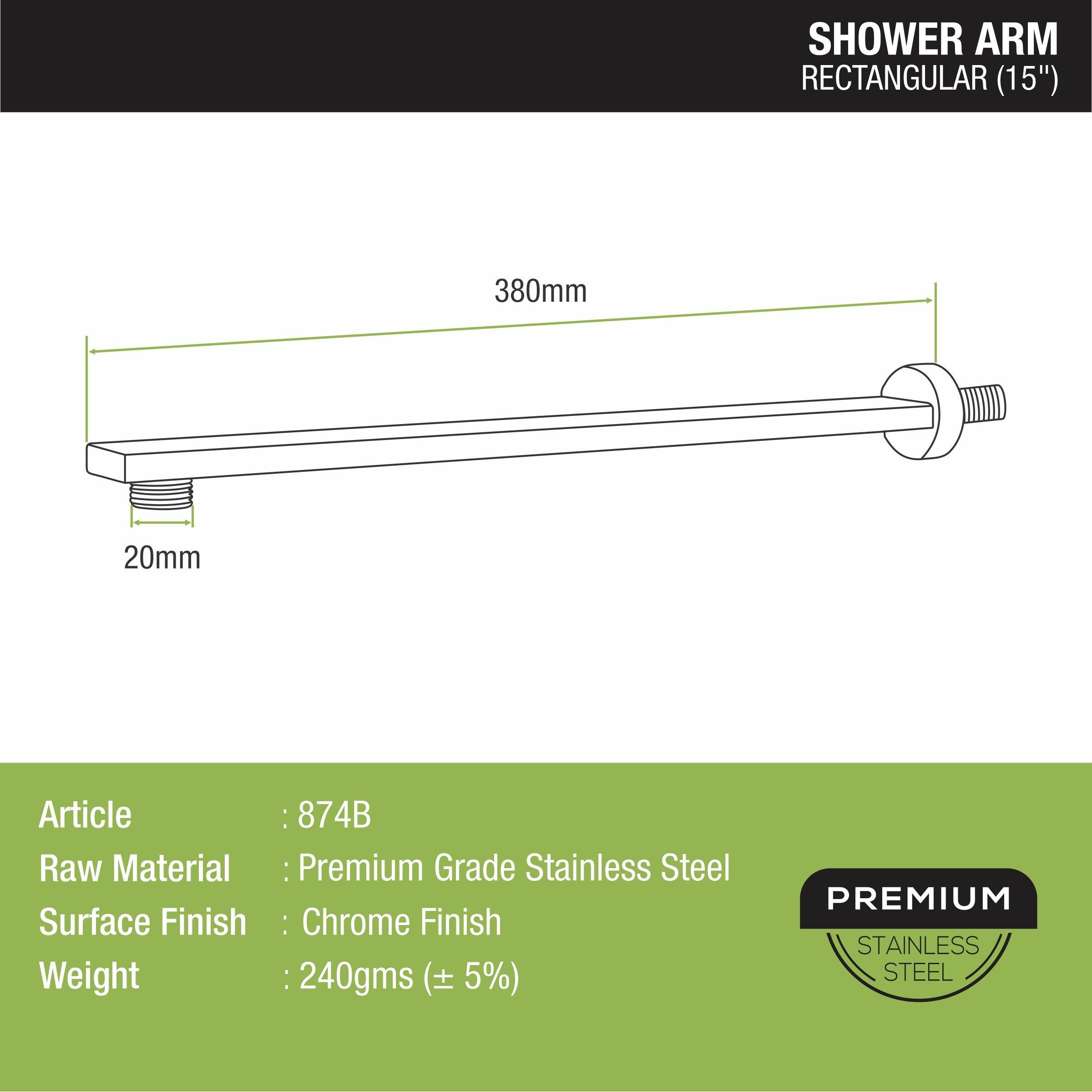 Rectangular Shower Arm (15 Inches) sizes and dimensions