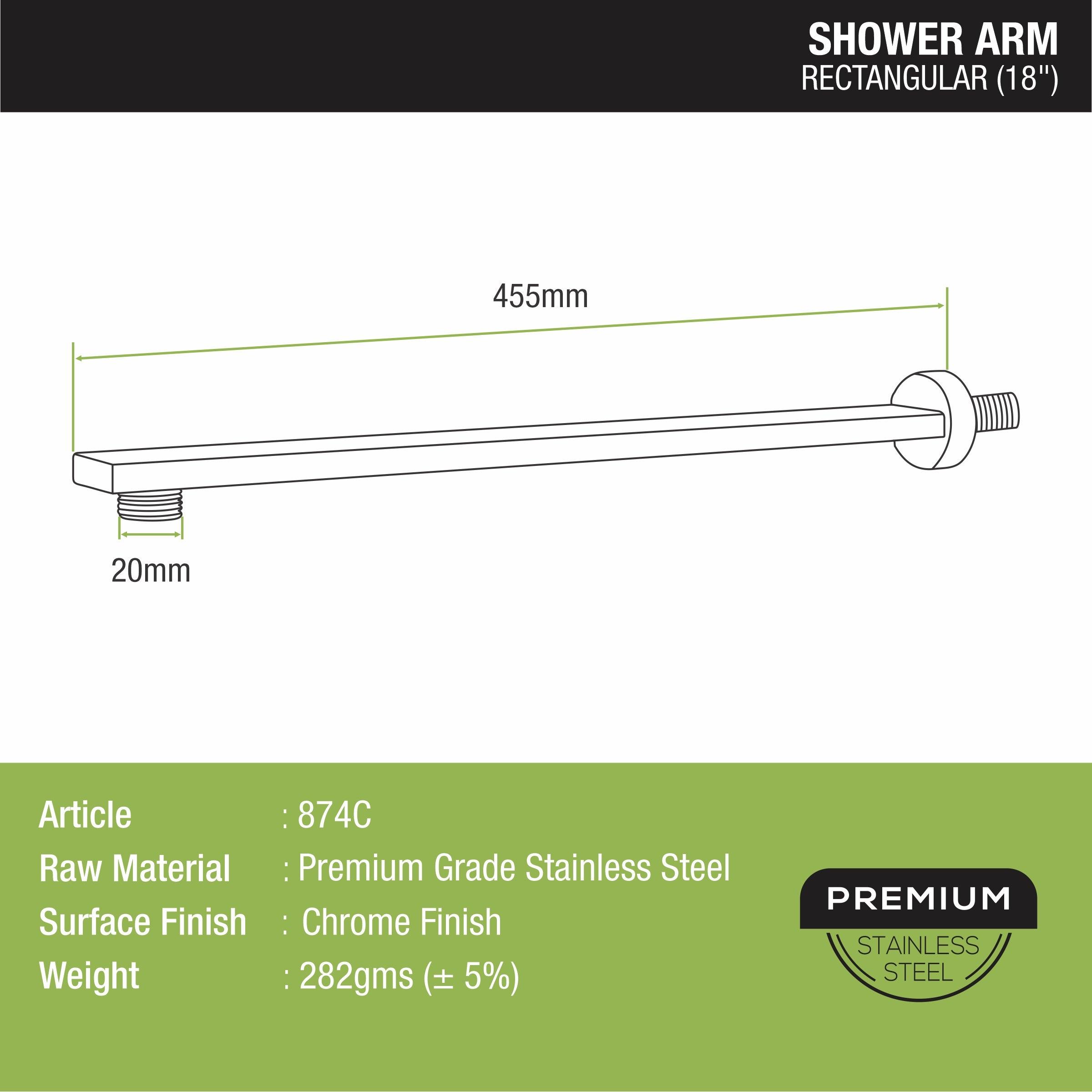 Rectangular Shower Arm (18 Inches) sizes and dimensions