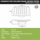 Red Exclusive Square Flat Cut Floor Drain in Antique Copper PVD Coating (5 x 5 Inches) with Cockroach Trap - LIPKA - Lipka Home