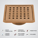 Red Exclusive Square Floor Drain in Antique Copper PVD Coating (5 x 5 Inches) with Cockroach Trap - LIPKA - Lipka Home