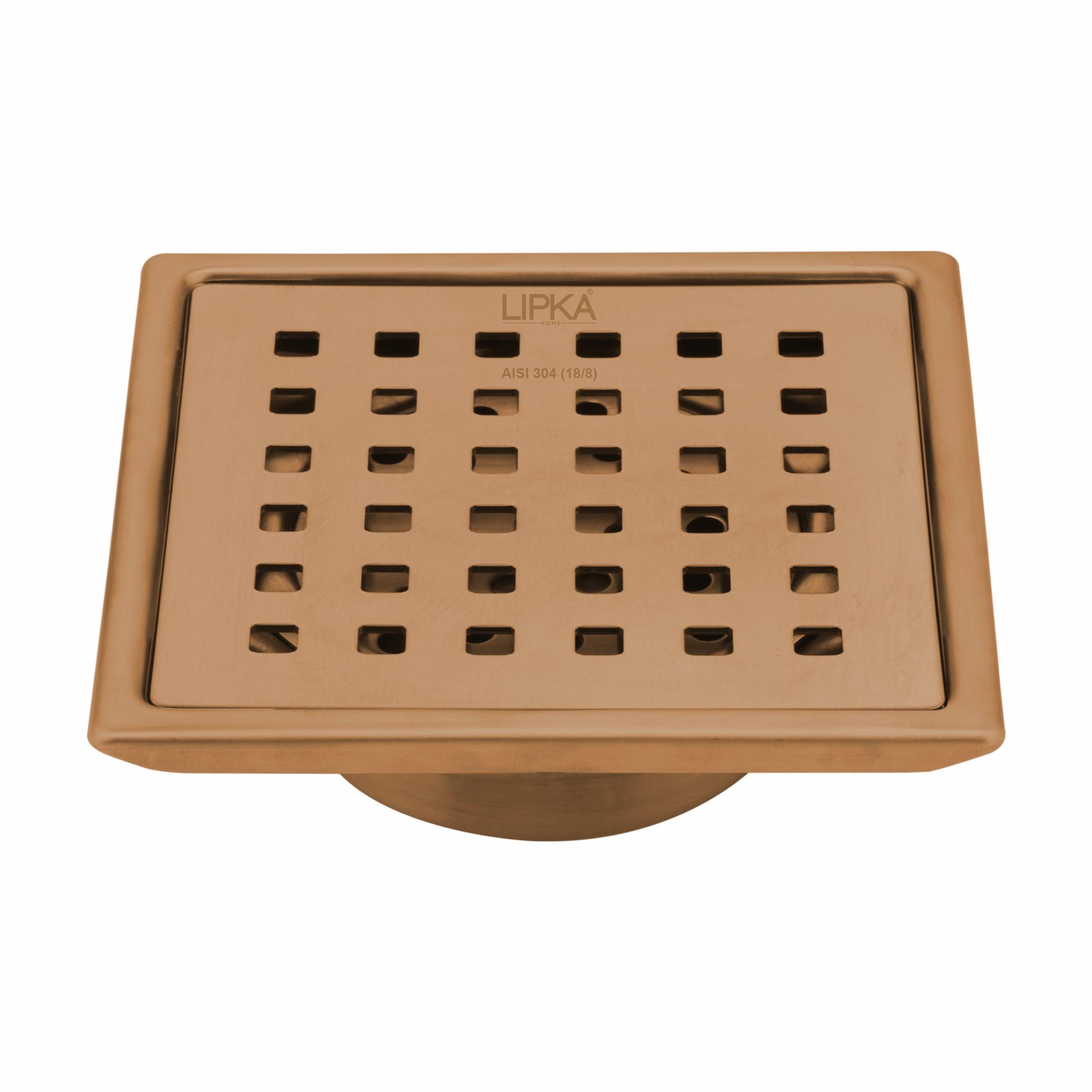 Red Exclusive Square Floor Drain in Antique Copper PVD Coating (5 x 5 Inches) with Cockroach Trap - LIPKA - Lipka Home