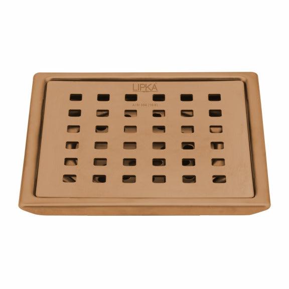 Red Exclusive Square Floor Drain in Antique Copper PVD Coating (6 x 6 Inches) - LIPKA
