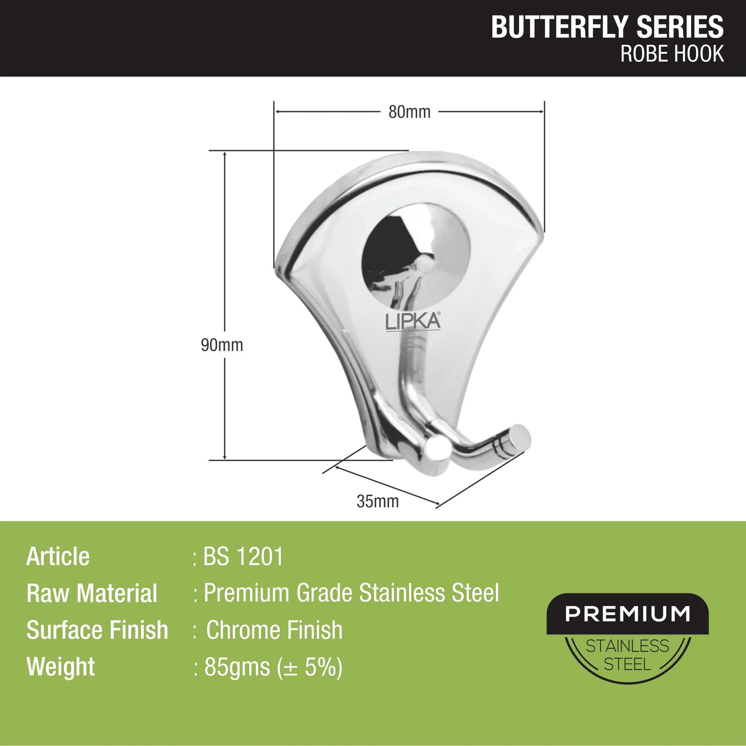 Butterfly Robe Hook size and dimension