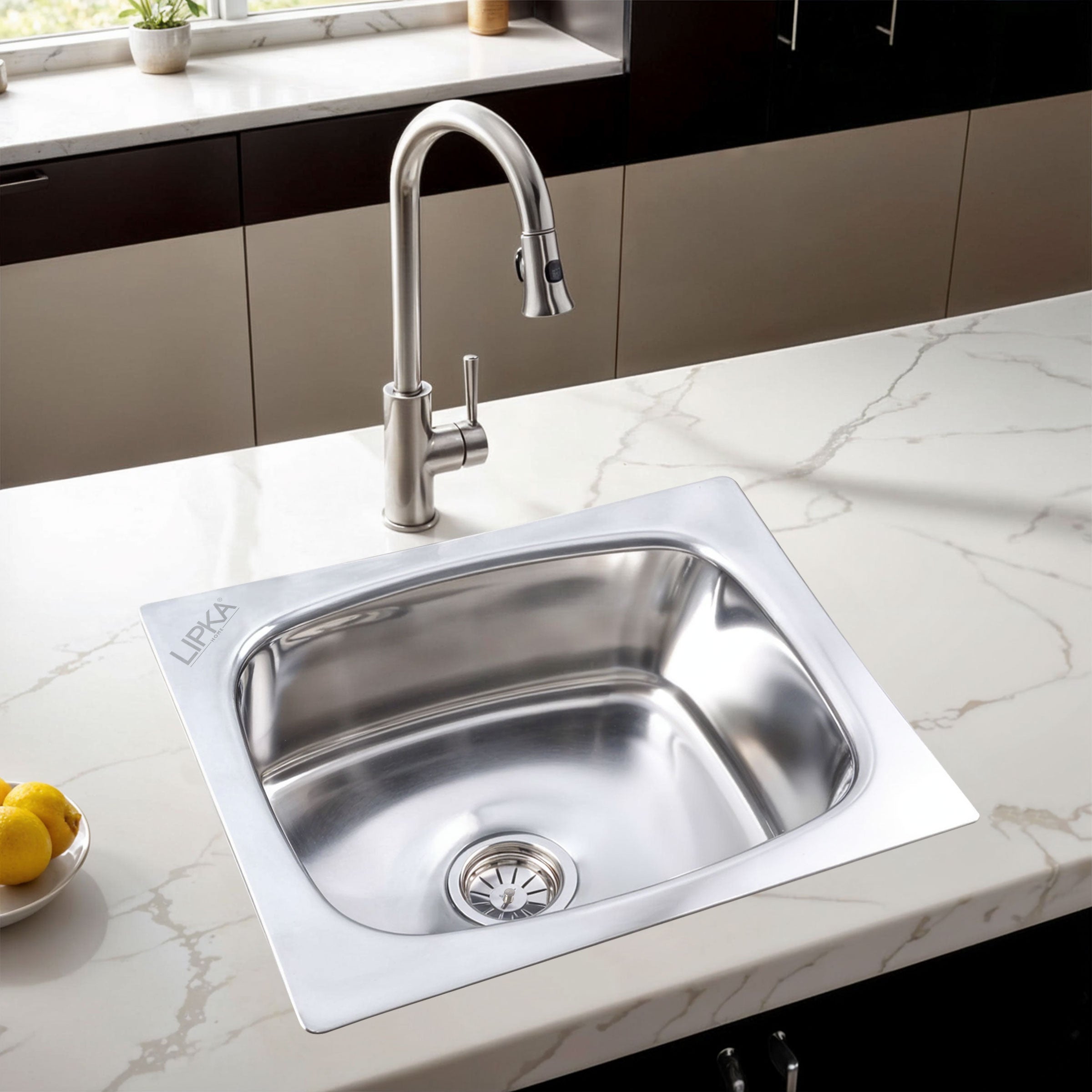 Round Single Bowl Kitchen Sink (21 x 18 x 8 Inches) - LIPKA