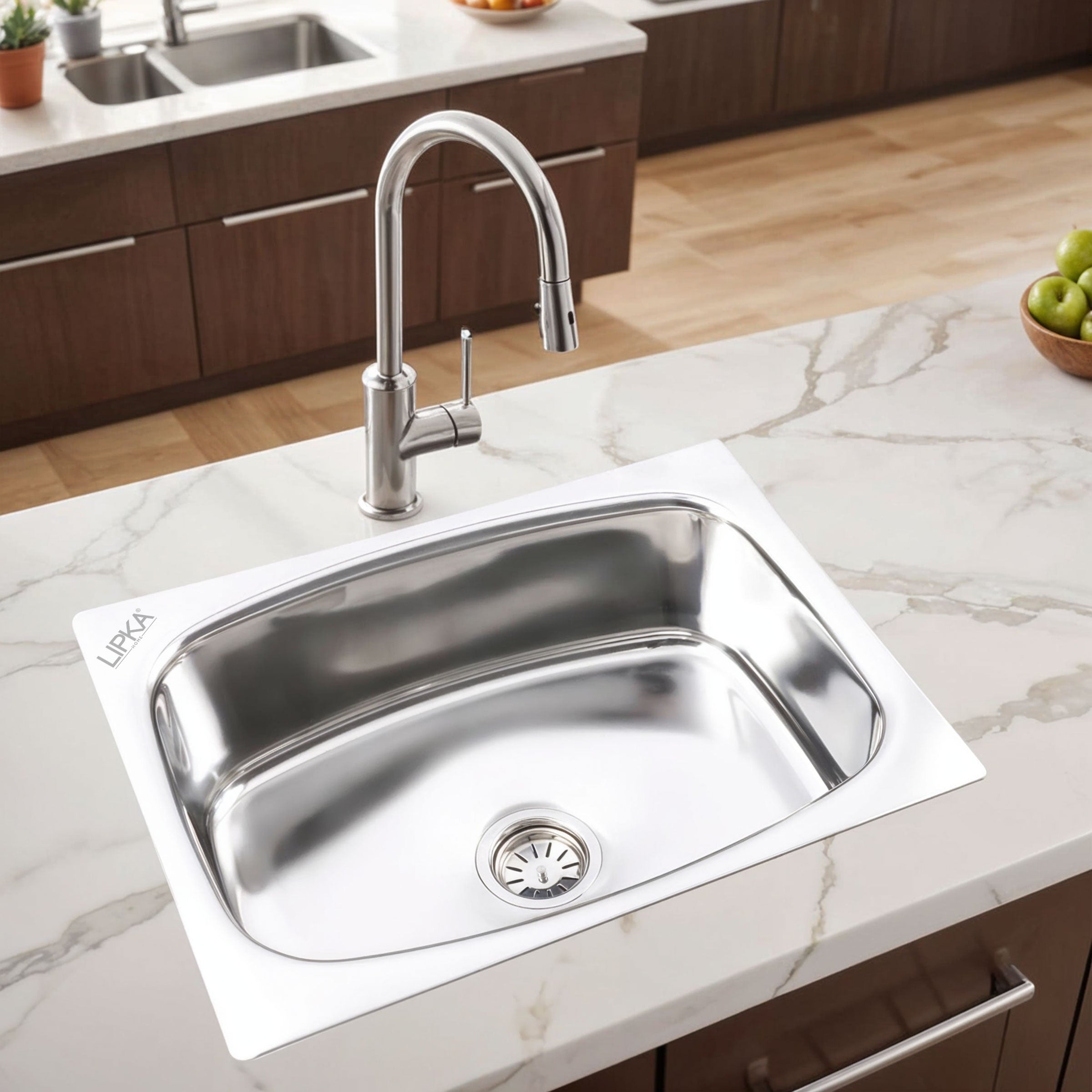 Round Single Bowl 304-Grade Kitchen Sink (24 x 18 x 9 Inches) - LIPKA