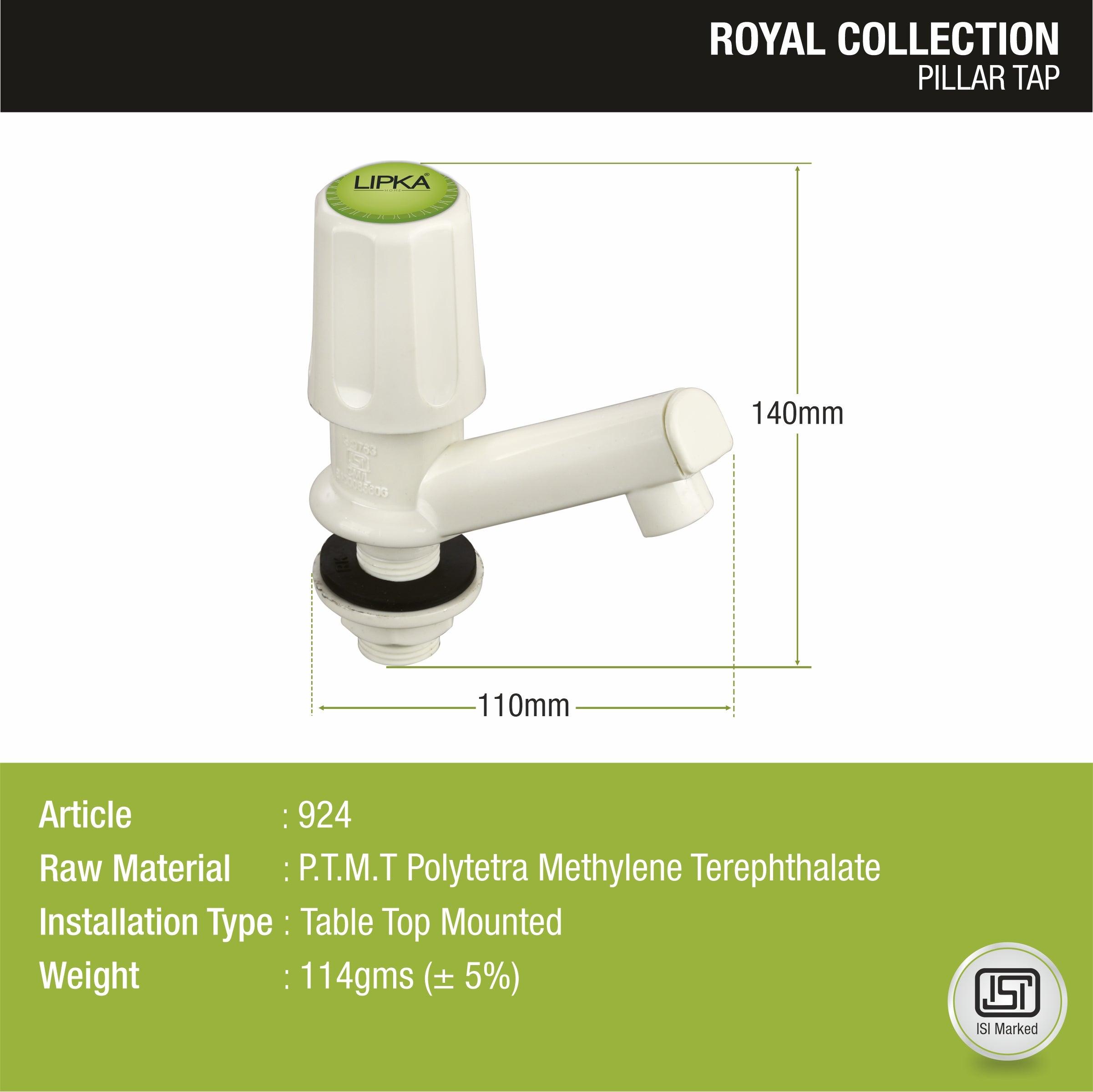 Royal Pillar Tap PTMT Faucet sizes and dimensions