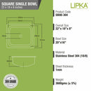 Square Single Bowl 304-Grade Kitchen Sink (22 x 18 x 8 Inches) - LIPKA - Lipka Home