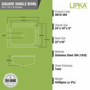 Square Single Bowl 304-Grade Kitchen Sink (24 x 18 x 9 Inches) - LIPKA - Lipka Home