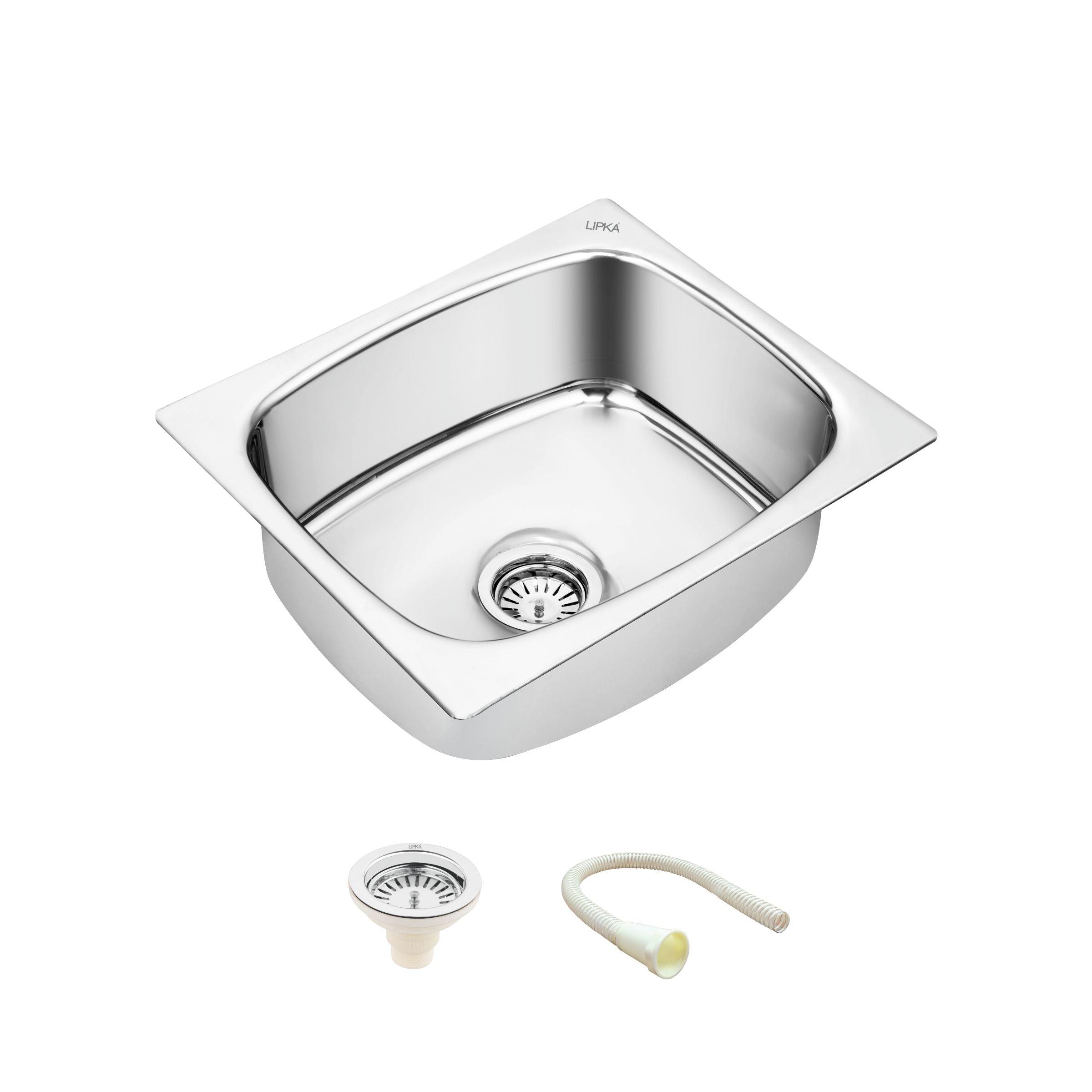 Silver Range Round Single Bowl Kitchen Sink (24 x 18 x 9 Inches) - LIPKA