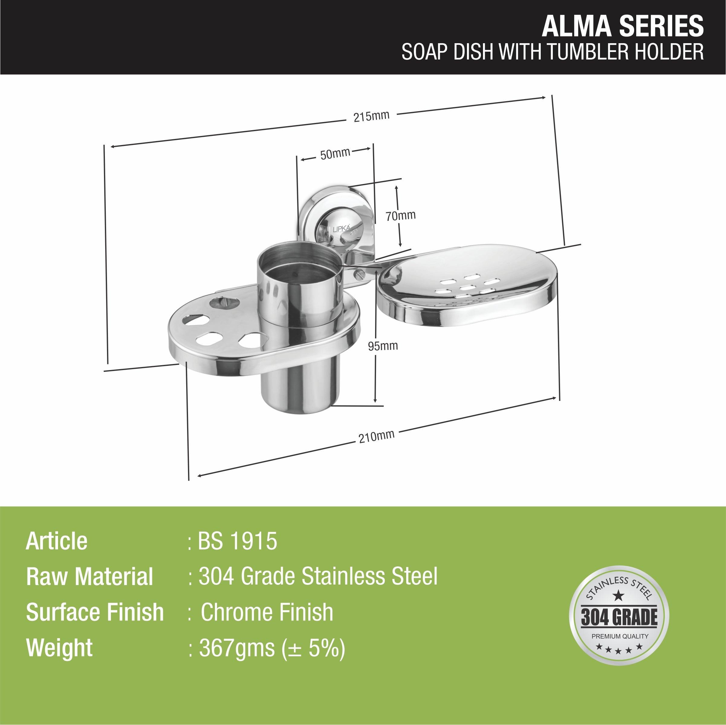 Alma Soap Dish with Tumbler Holder (304-SS) size and dimension