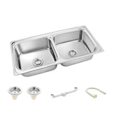 Square Double Bowl 304-Grade Kitchen Sink (37 x 18 x 8 Inches) - LIPKA