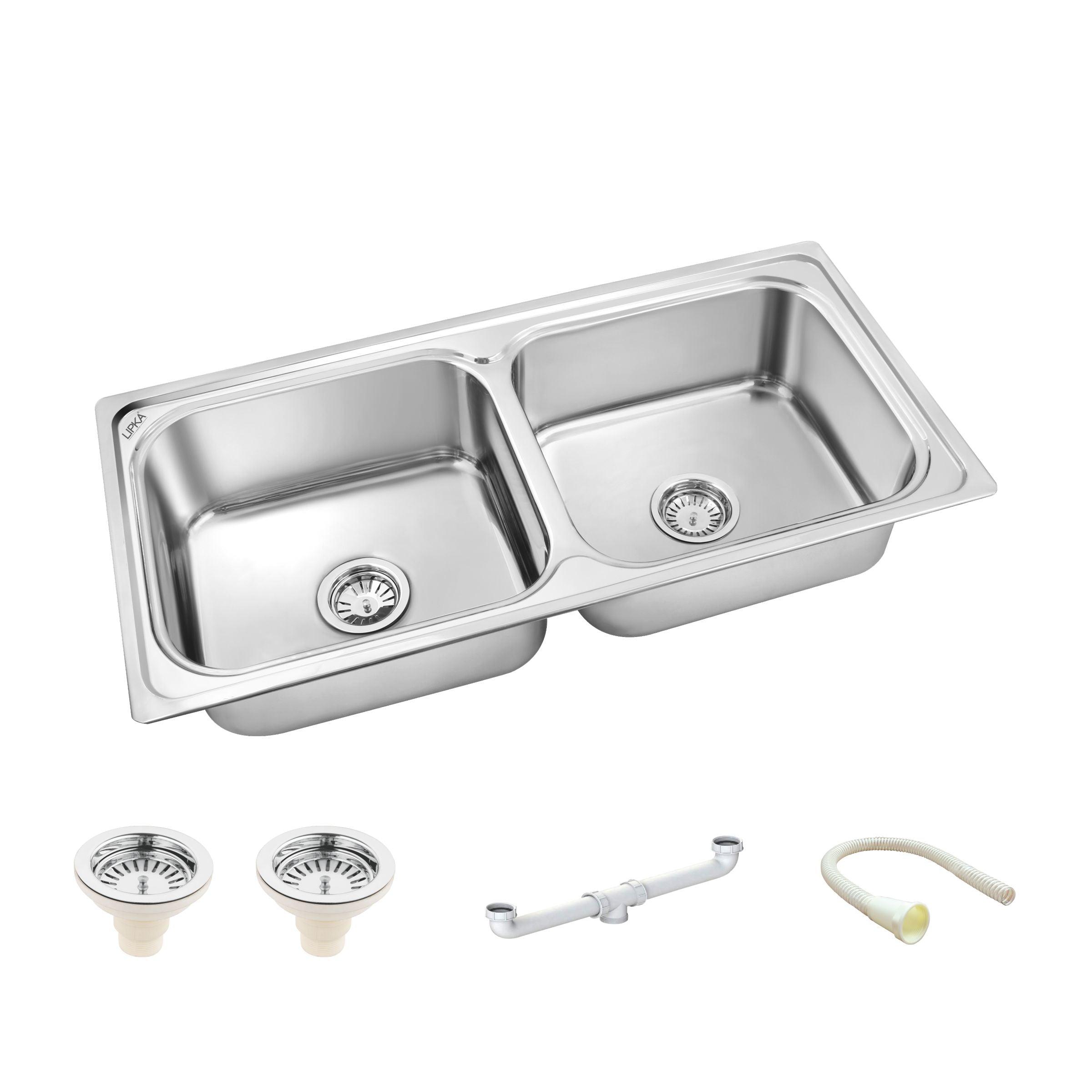 Square Double Bowl Kitchen Sink (32 x 20 x 8 Inches) - LIPKA