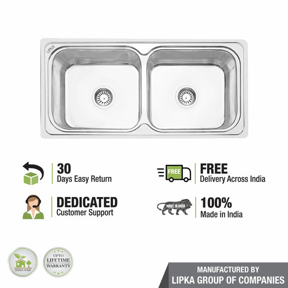 Square Double Bowl Kitchen Sink (45 x 20 x 9 Inches) - LIPKA - Lipka Home