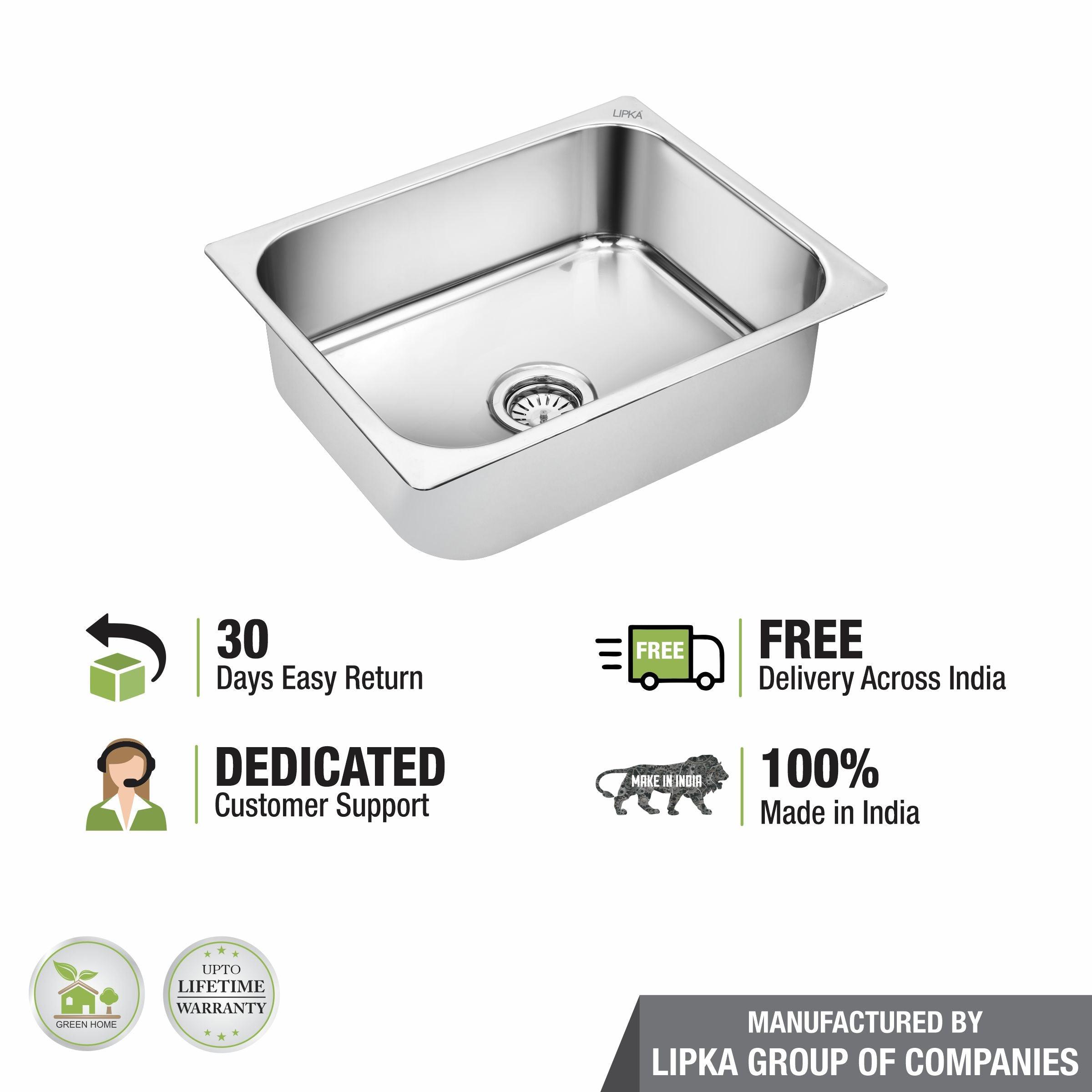 Square Single Bowl Kitchen Sink (27 x 21 x 9 Inches) - LIPKA