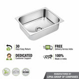 Square Single Bowl 304-Grade Kitchen Sink (24 x 18 x 9 Inches) - LIPKA