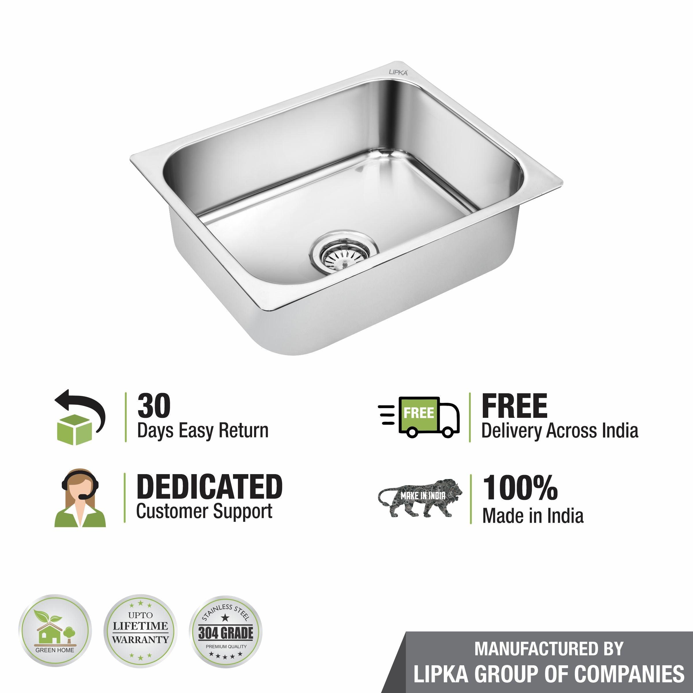 Square Single Bowl 304-Grade Kitchen Sink (27 x 21 x 9 Inches) - LIPKA