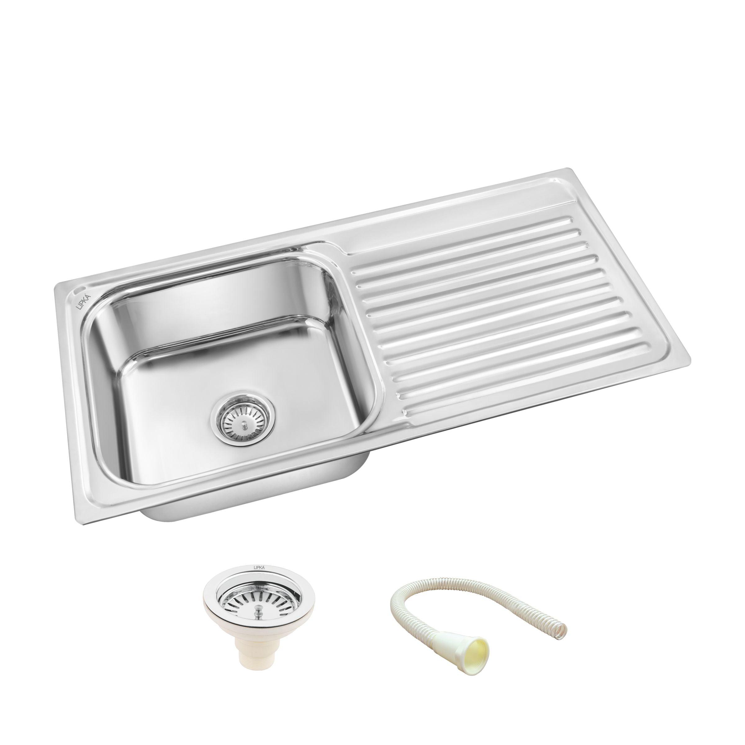 Square Single Bowl 304-Grade Kitchen Sink with Drainboard (37 x 18 x 8 Inches) - LIPKA