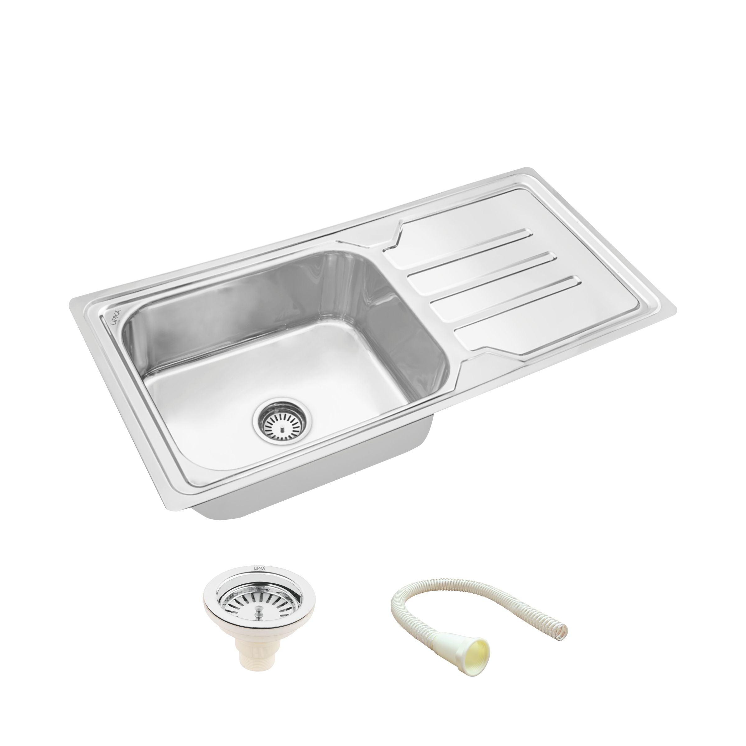 Square Single Bowl 304-Grade Kitchen Sink with Drainboard (42 x 20 x 9 Inches) - LIPKA