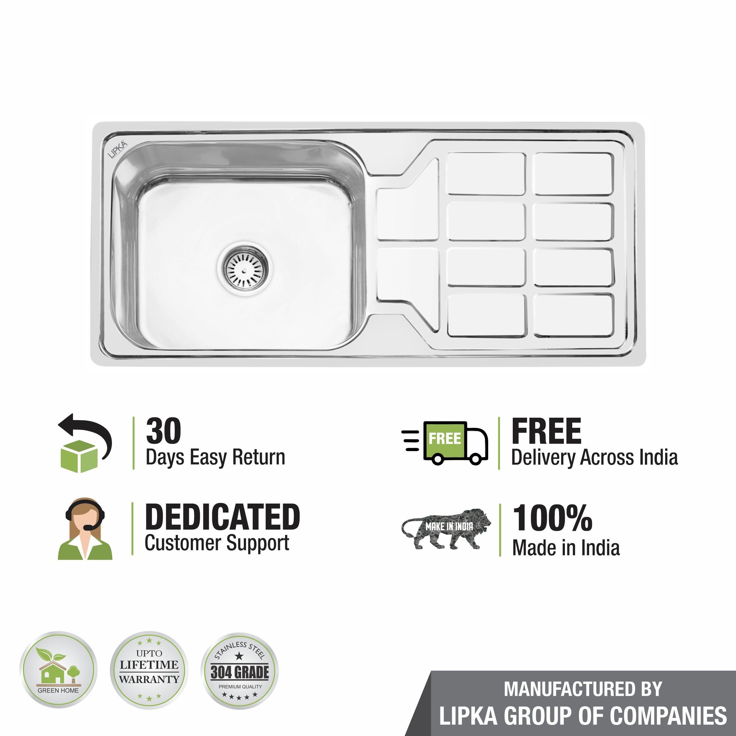 Square Single Bowl 304-Grade Kitchen Sink with Drainboard (45 x 20 x 9 Inches) - LIPKA - Lipka Home