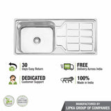 Square Single Bowl Kitchen Sink with Drainboard (45 x 20 x 9 Inches) - LIPKA