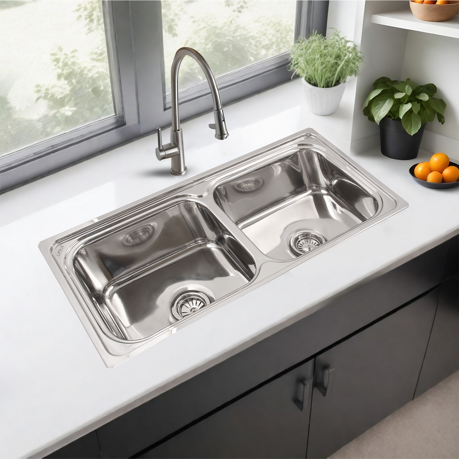 Square Double Bowl 304-Grade Kitchen Sink (45 x 20 x 9 Inches) - LIPKA