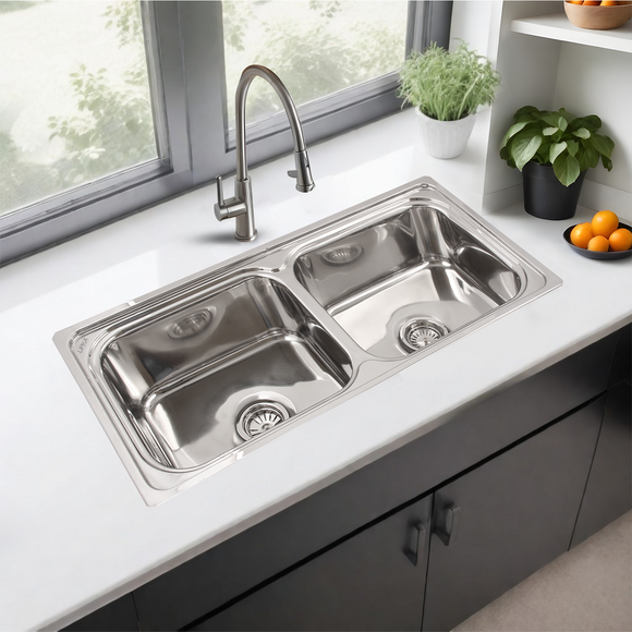 Square Double Bowl 304-Grade Kitchen Sink (45 x 20 x 9 Inches) - LIPKA - Lipka Home