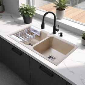 Sand Choco Quartz Double Bowl Kitchen Sink (45 x 20 x 9 Inches) - LIPKA - Lipka Home