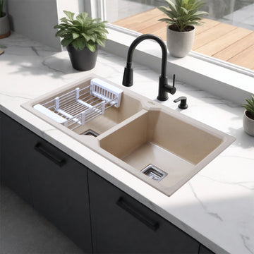 Sand Choco Quartz Double Bowl Kitchen Sink (37 x 18 x 9 Inches) - LIPKA - Lipka Home