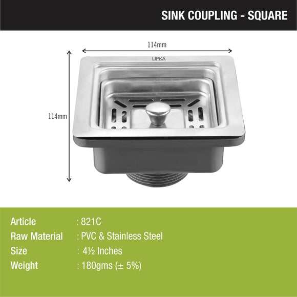 Square Kitchen Sink Coupling (4½ Inches) - LIPKA - Lipka Home