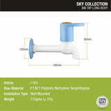 Sky Bib Tap Long Body PTMT Faucet sizes and dimensions
