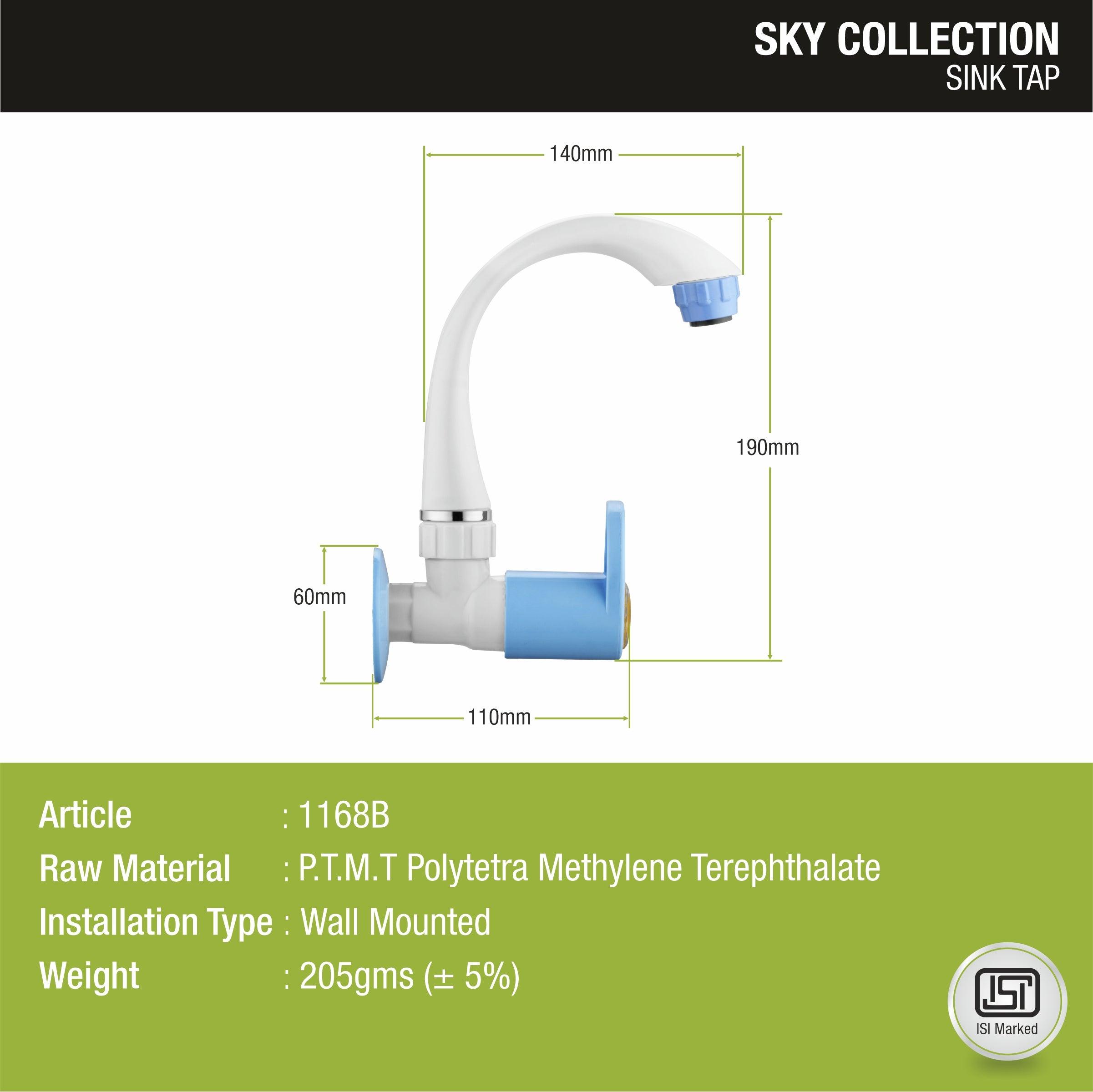 Sky Sink Tap with Swivel Spout PTMT Faucet sizes and dimensions