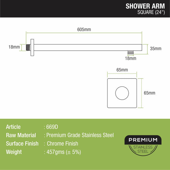 Square Shower Arm (24 Inches) - LIPKA - Lipka Home