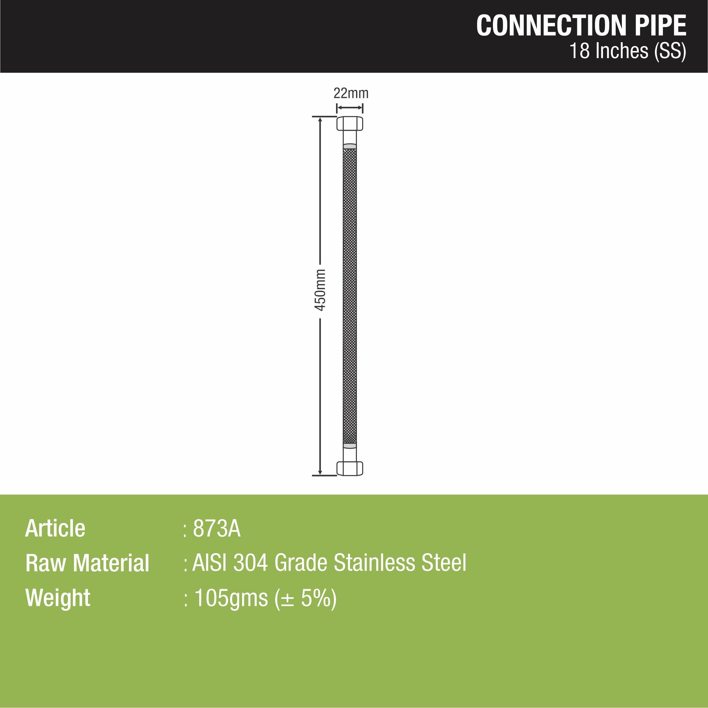 Connection Pipe 304-Grade (18 Inches) sizes and dimensions