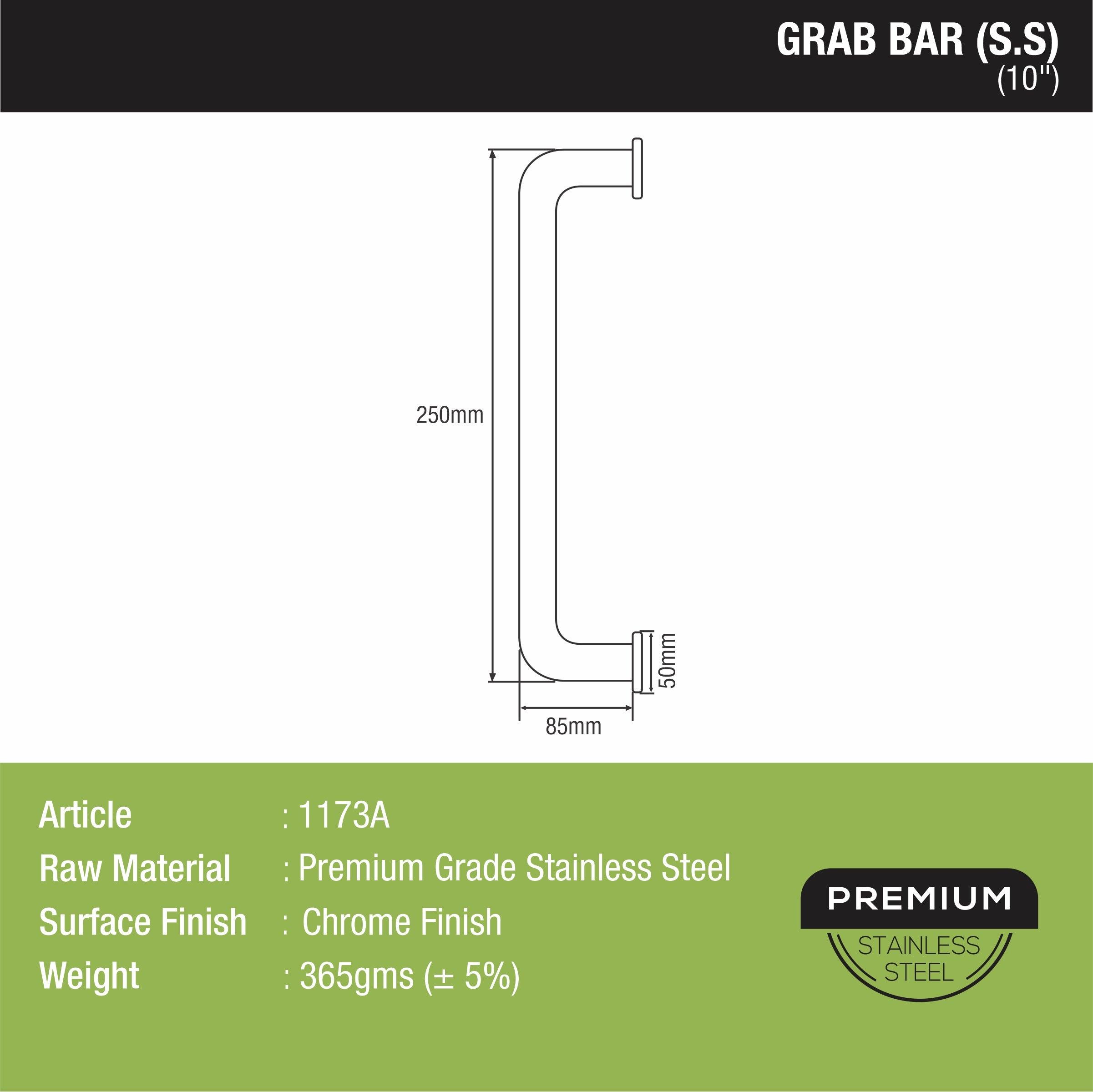 Stainless Steel Grab Bar (10 Inches) sizes and dimensions