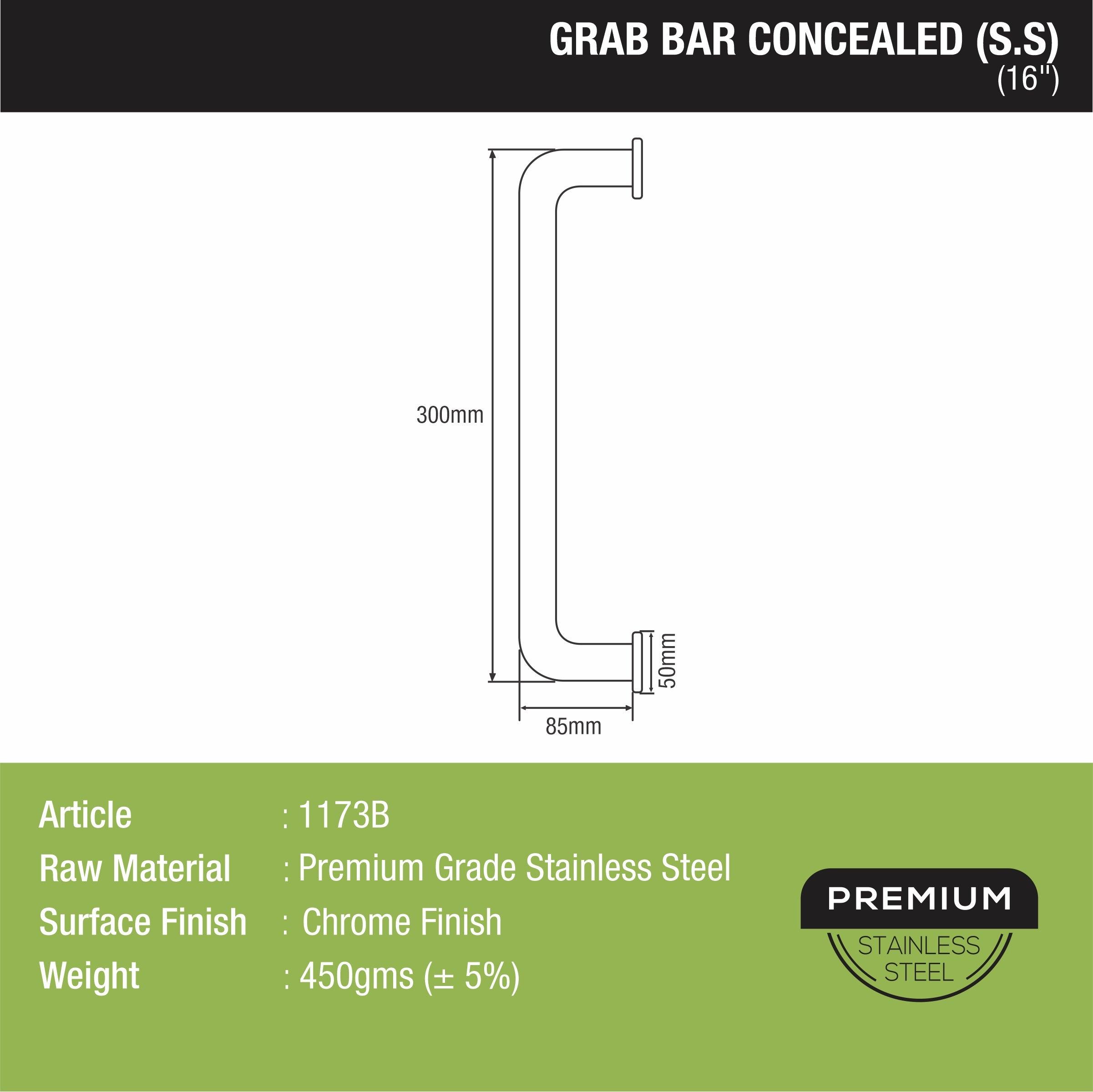 Stainless Steel Grab Bar (16 Inches) sizes and dimensions