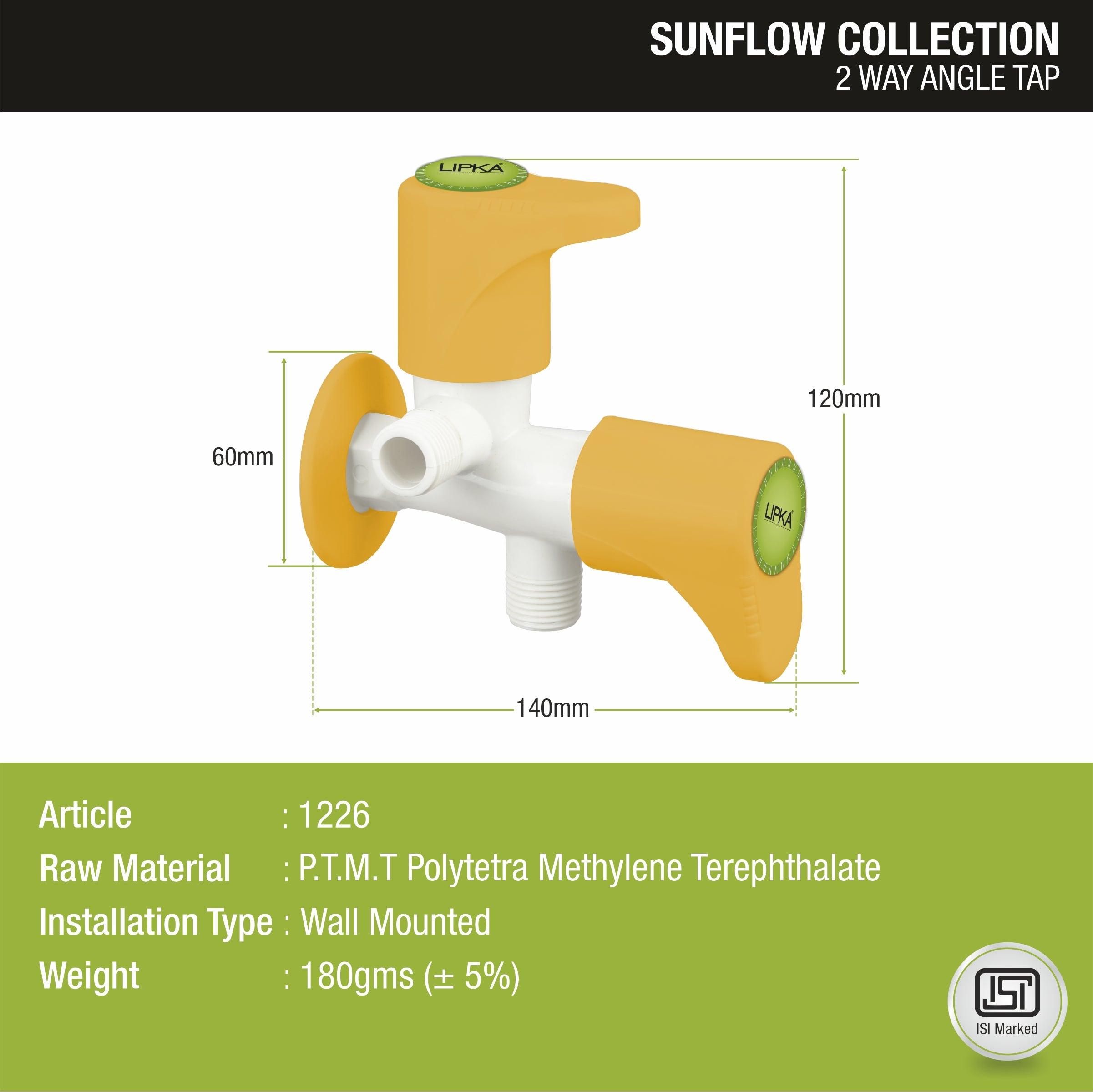 Sunflow Two Way Angle Valve PTMT Faucet (Double Handle) sizes and dimensions