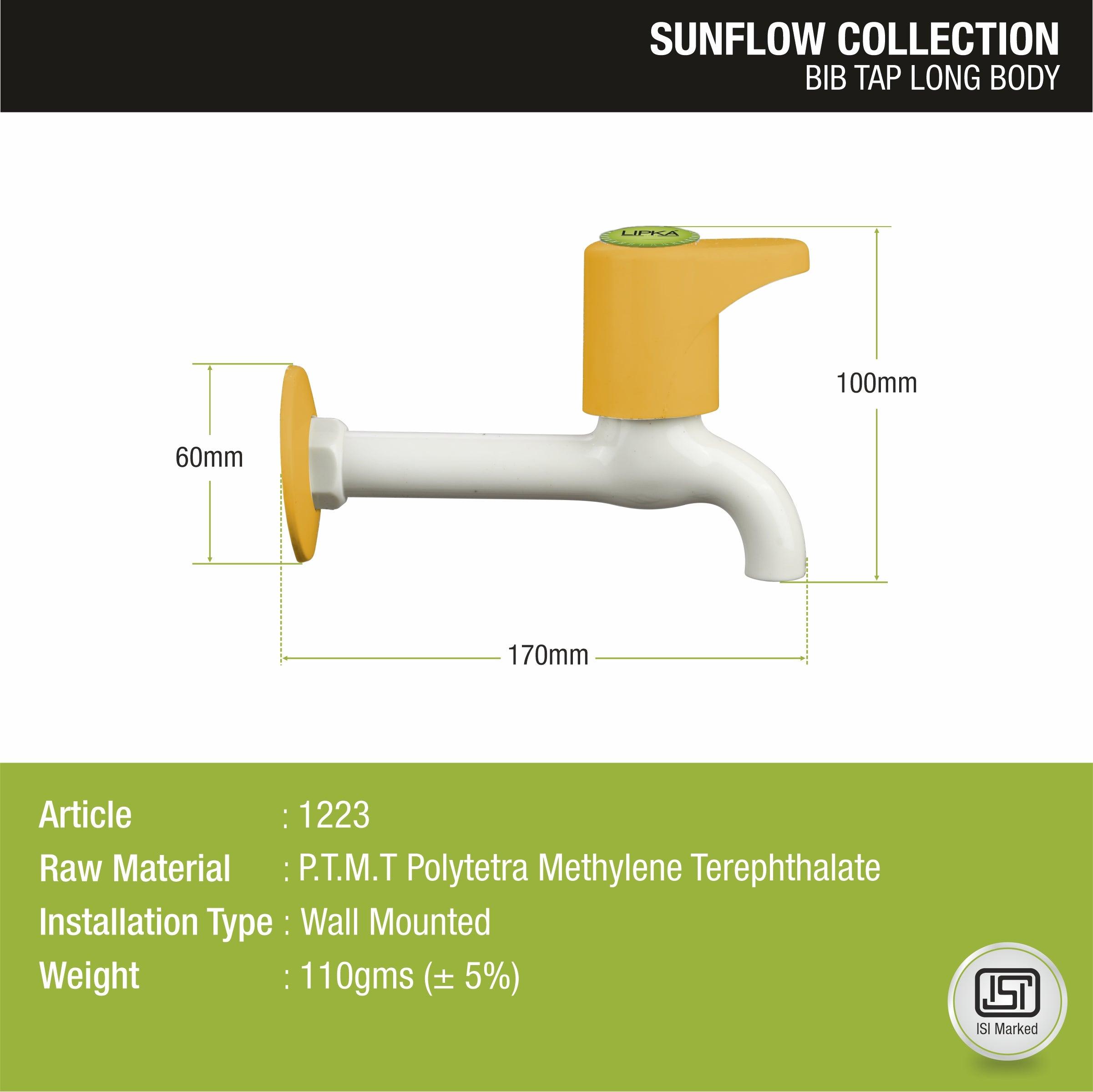 Sunflow Bib Tap Long Body PTMT Faucet sizes and dimensions