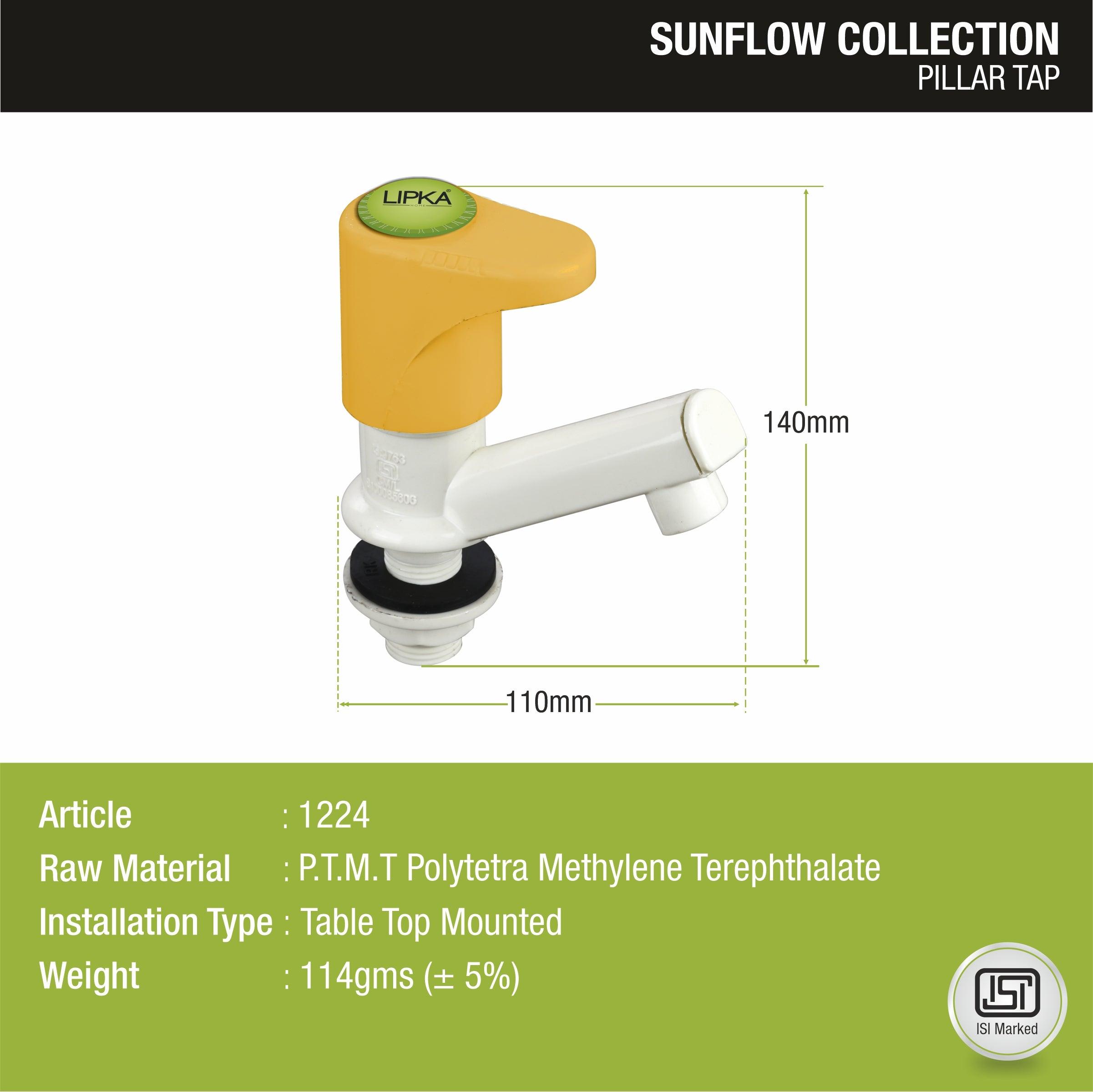 Sunflow Pillar Tap PTMT Faucet sizes and dimensions