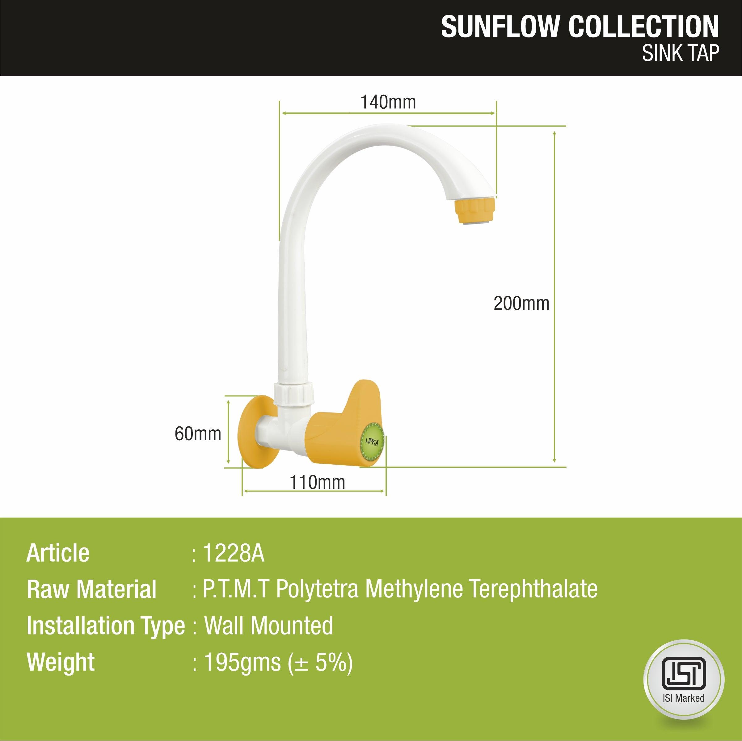 Sunflow PTMT Swan Neck Faucet sizes and dimensions