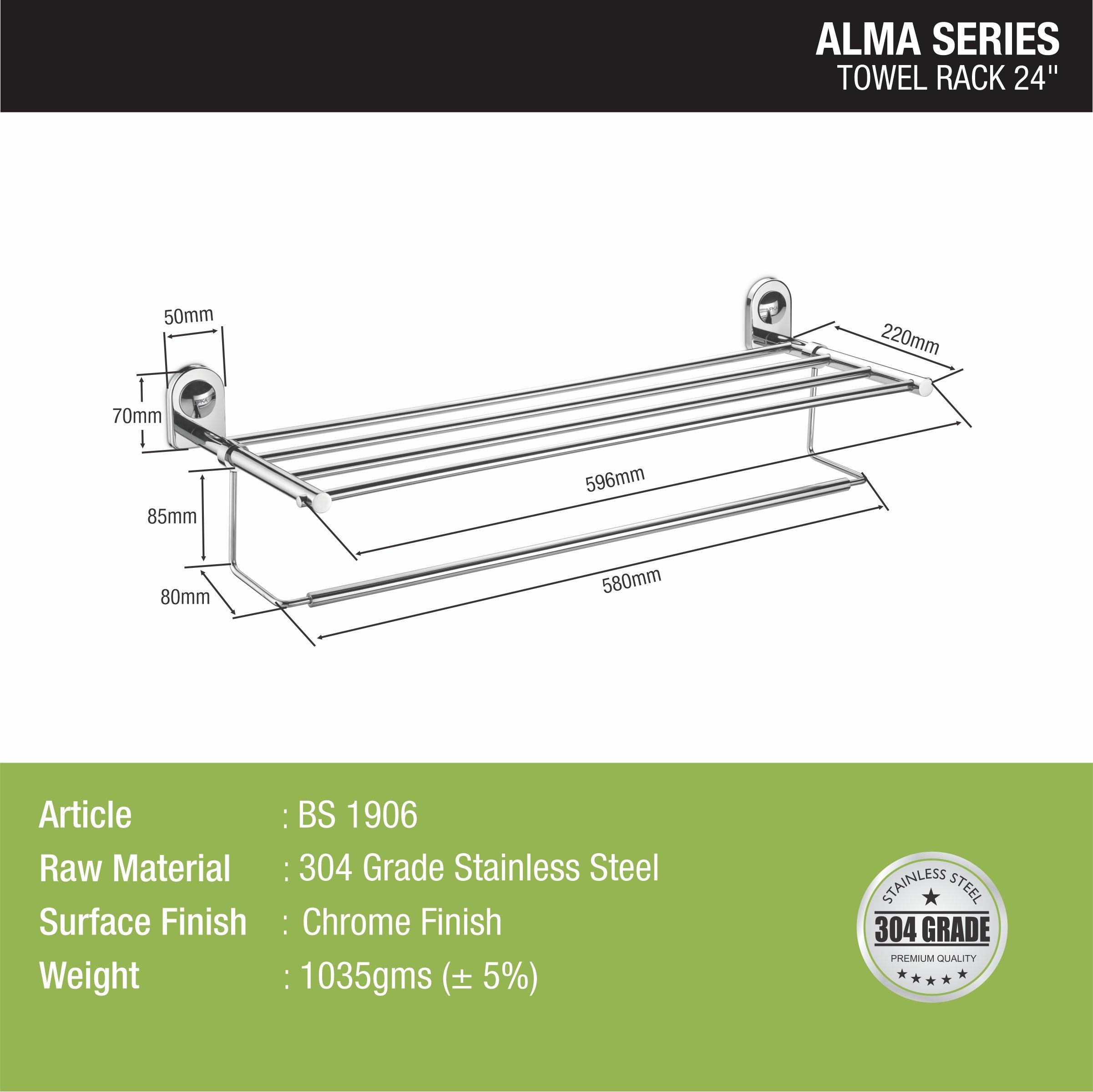 Alma Towel Rack 304-SS (24 Inches) size and dimension
