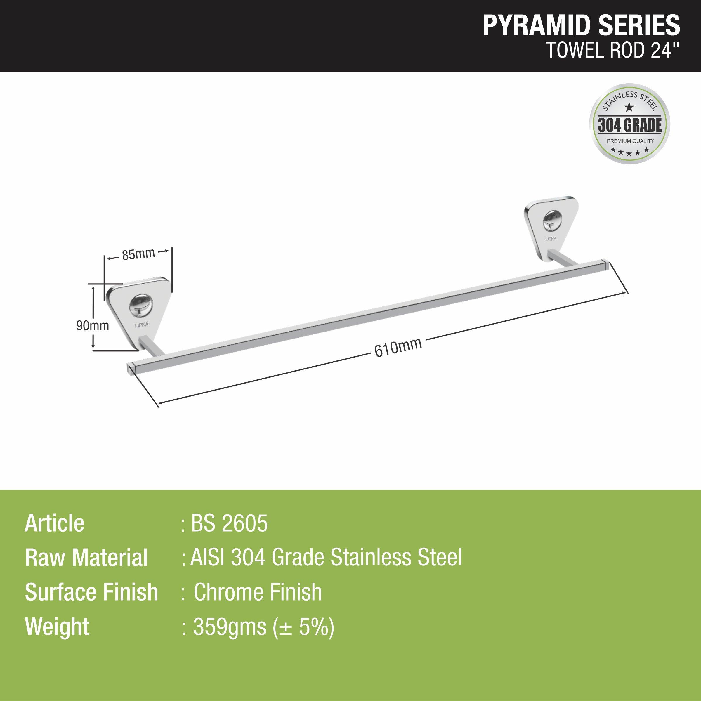 Pyramid 304-Grade Towel Rod (24 Inches) - LIPKA - Lipka Home