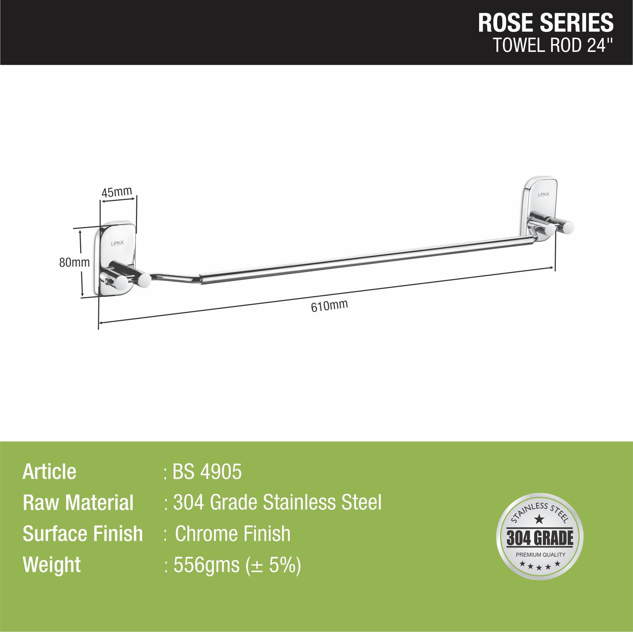 Rose Towel Rod 304-SS (24 Inches) - LIPKA - Lipka Home