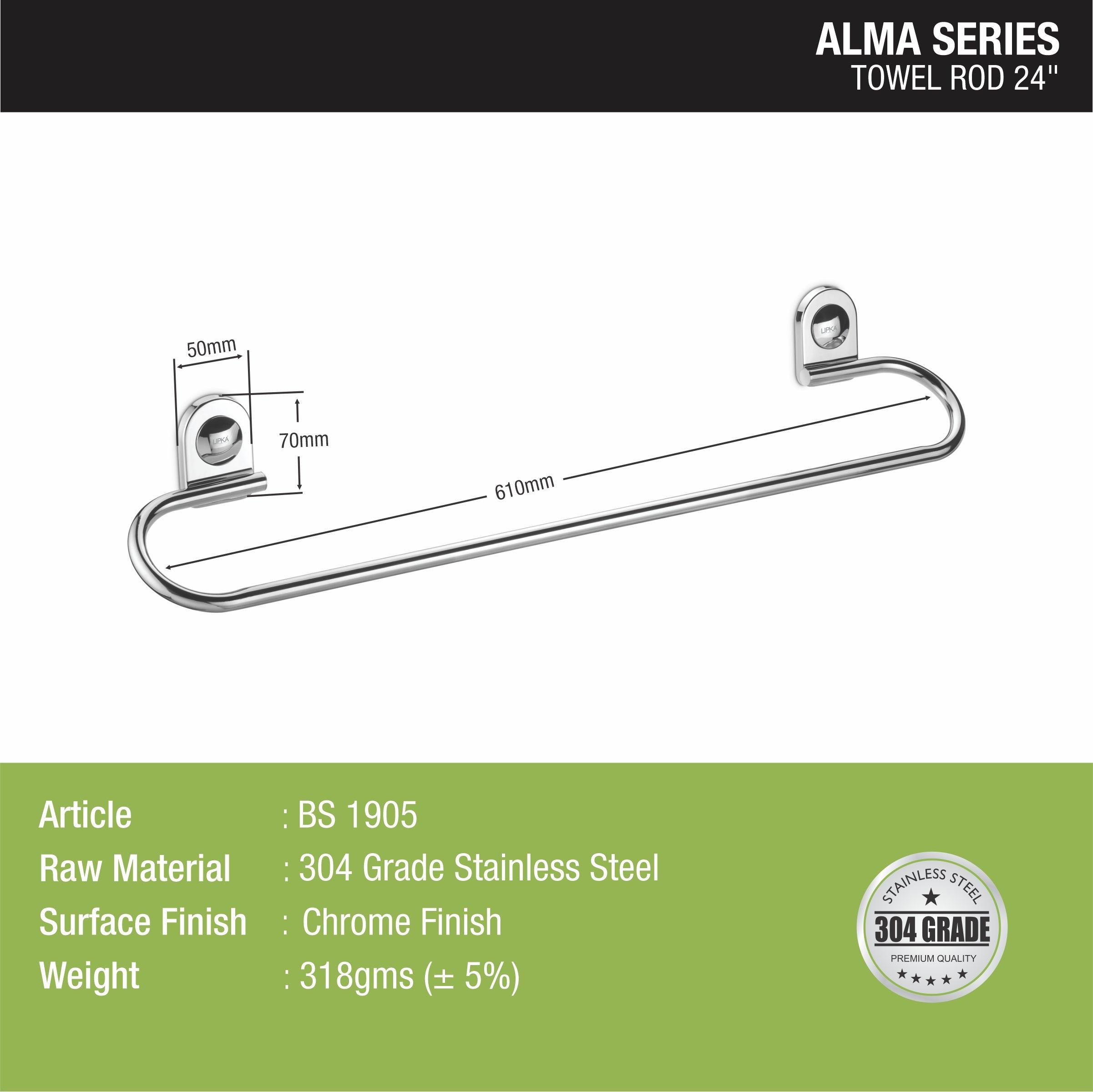 Alma Towel Rod 304-SS (24 Inches) - LIPKA - Lipka Home