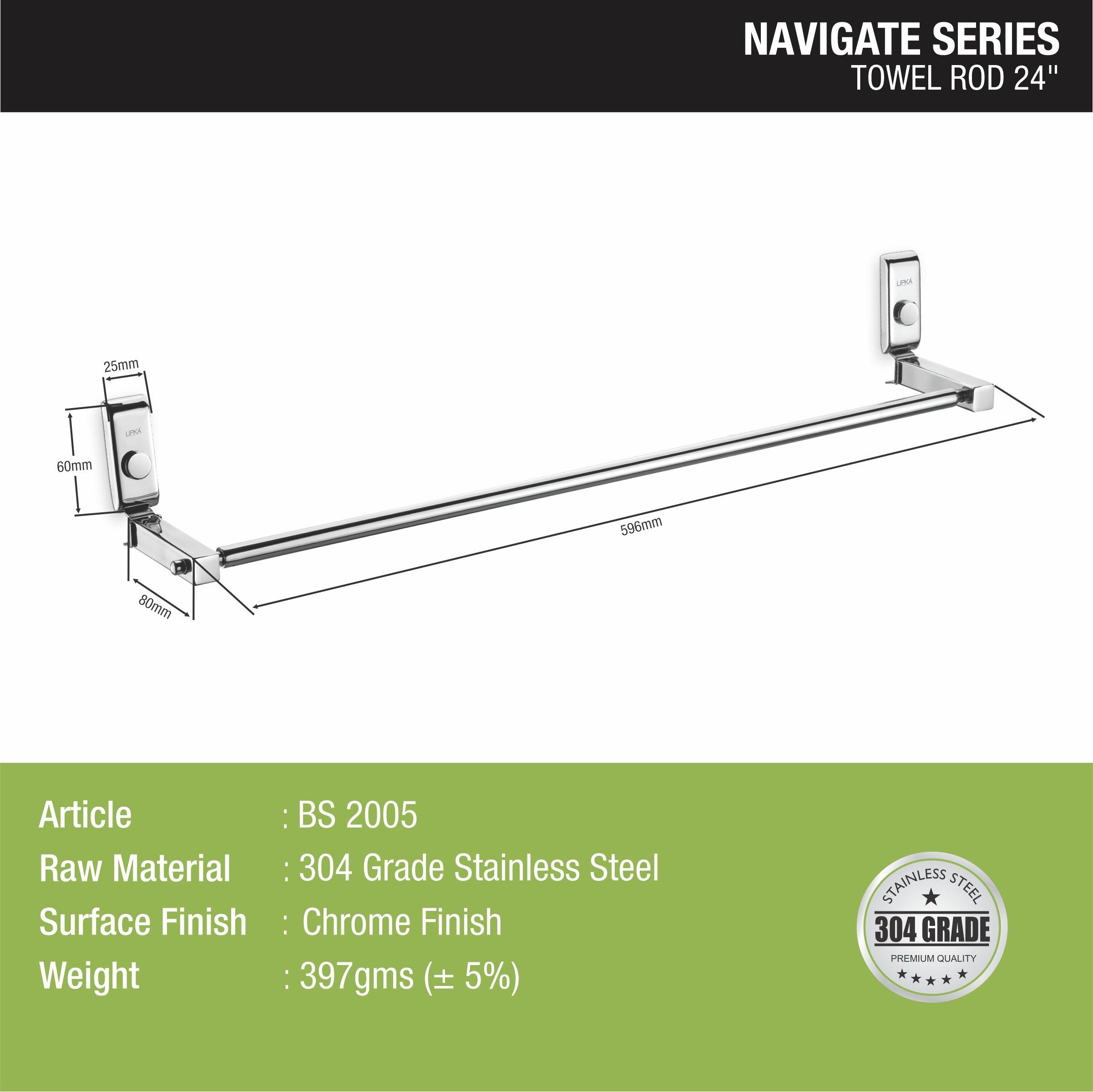 Navigate Towel Rod 304-SS (24 Inches) - LIPKA - Lipka Home